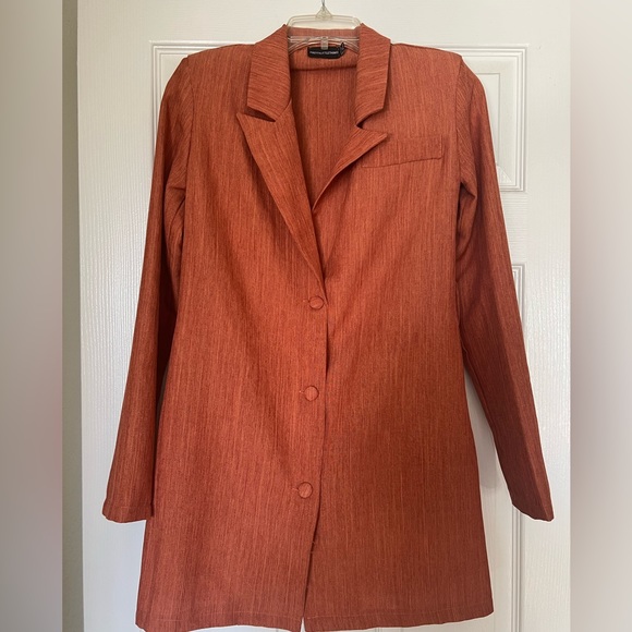 burnt orange blazer dress Keep One Up Orange Crepe Tuxedo Blazer Dress (Archive Sale)
